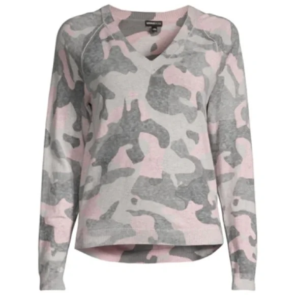 J4. Minnie Rose Camo-print V-neck Cashmere Sweater In Pink Sand - Picture 1 of 11